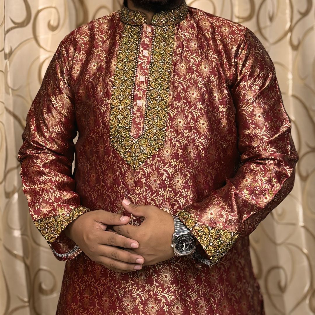 Luxury কাতান কাপড়ের রাজকীয় পাঞ্জাবি 🔥