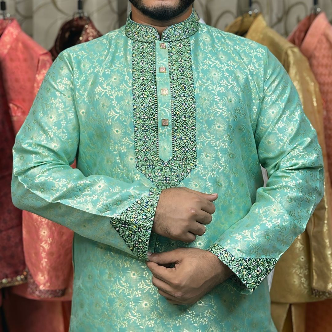 Luxury  কাতান কাপড়ের রাজকীয়  পাঞ্জাবি  🔥