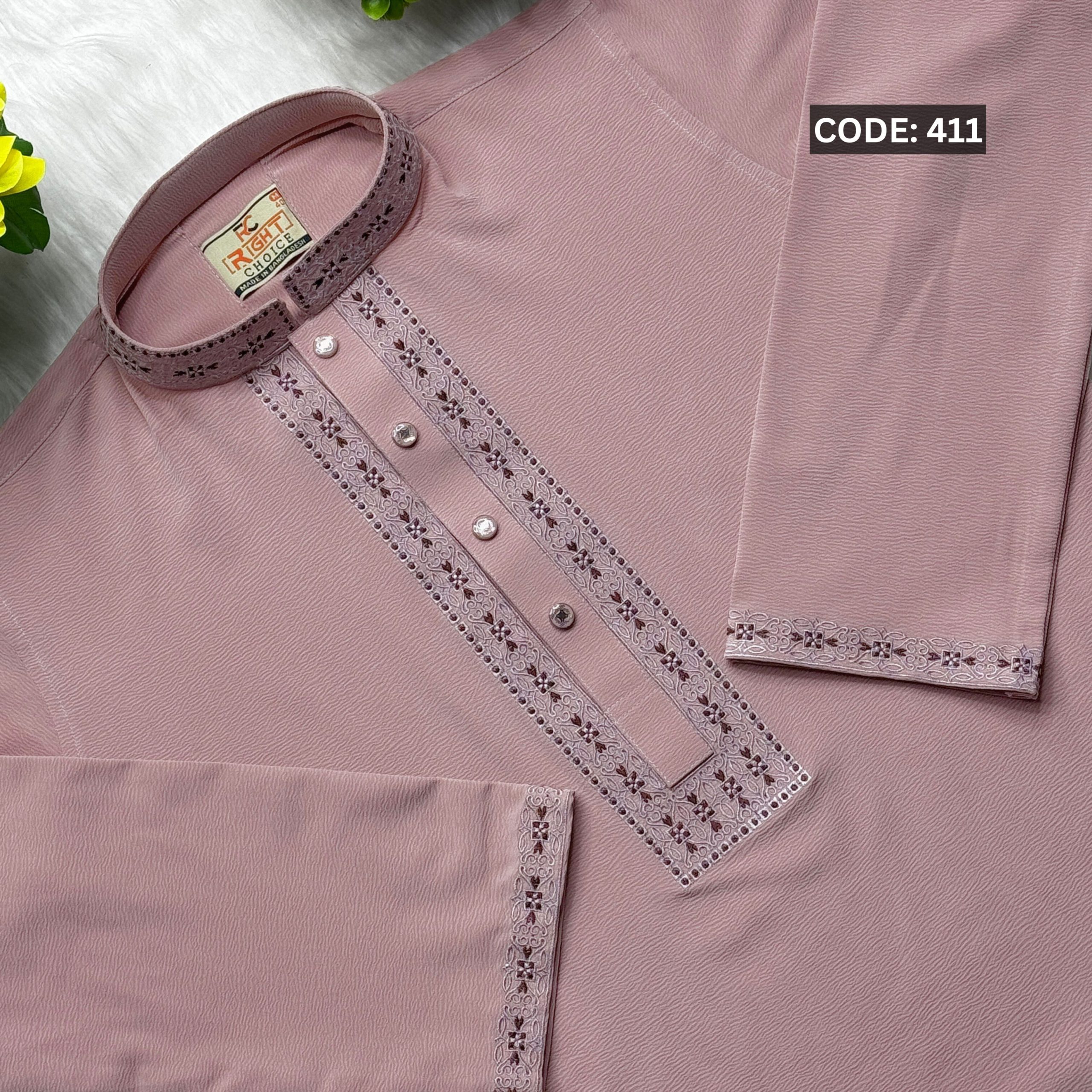 প্রিমিয়াম চায়না জাফরান স্টিচ পাঞ্জাবি🔥 (CODE: 411)