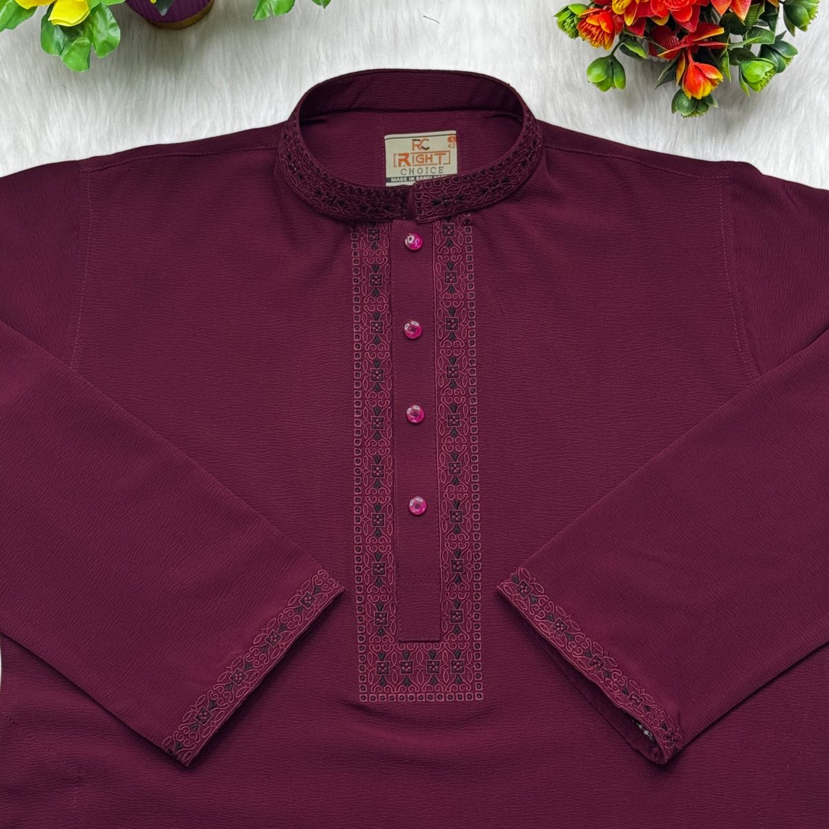 প্রিমিয়াম চায়না জাফরান স্টিচ পাঞ্জাবি 🔥(CODE: 412)