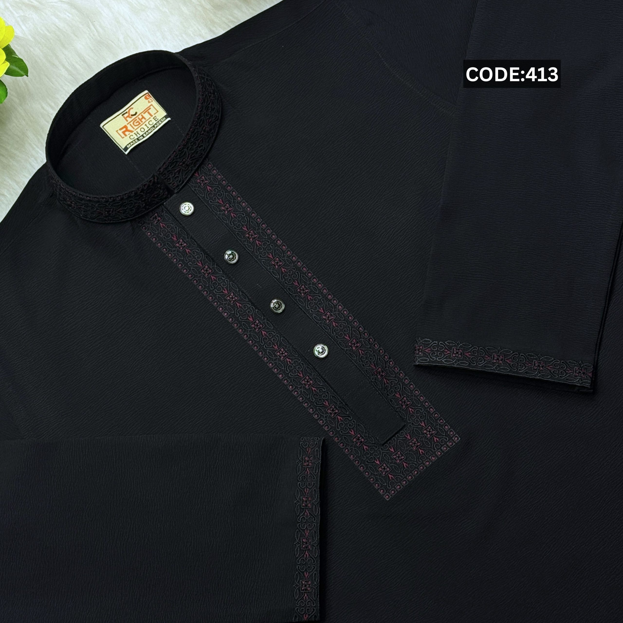 প্রিমিয়াম চায়না জাফরান স্টিচ পাঞ্জাবি🔥(CODE: 413)