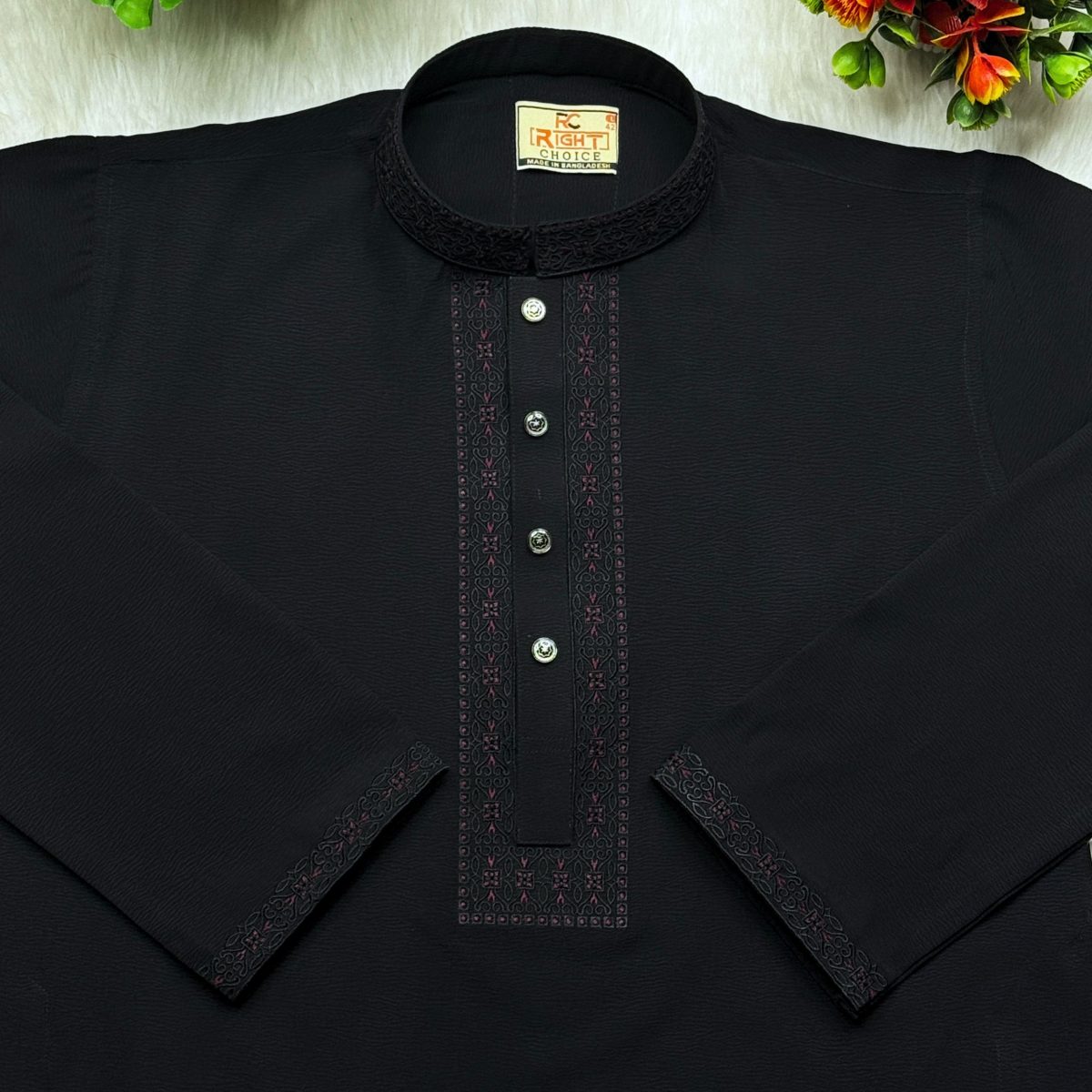 প্রিমিয়াম চায়না জাফরান স্টিচ পাঞ্জাবি🔥(CODE: 413)