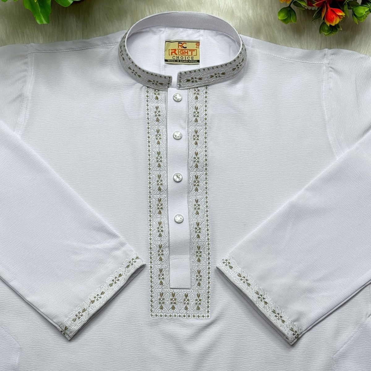 প্রিমিয়াম চায়না জাফরান স্টিচ পাঞ্জাবি 🔥(CODE: 414)